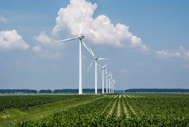 Beautiful view of the wind turbines on a grass covered field captured in Holland