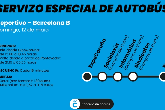 Imaxe do servizo especial de autobuses para este domingo na Coruña